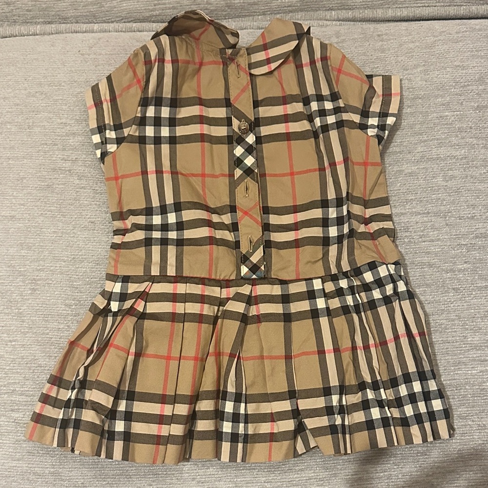 Burberry Girls Tan Black White Red Nova Check Dress - Picture 2 of 4